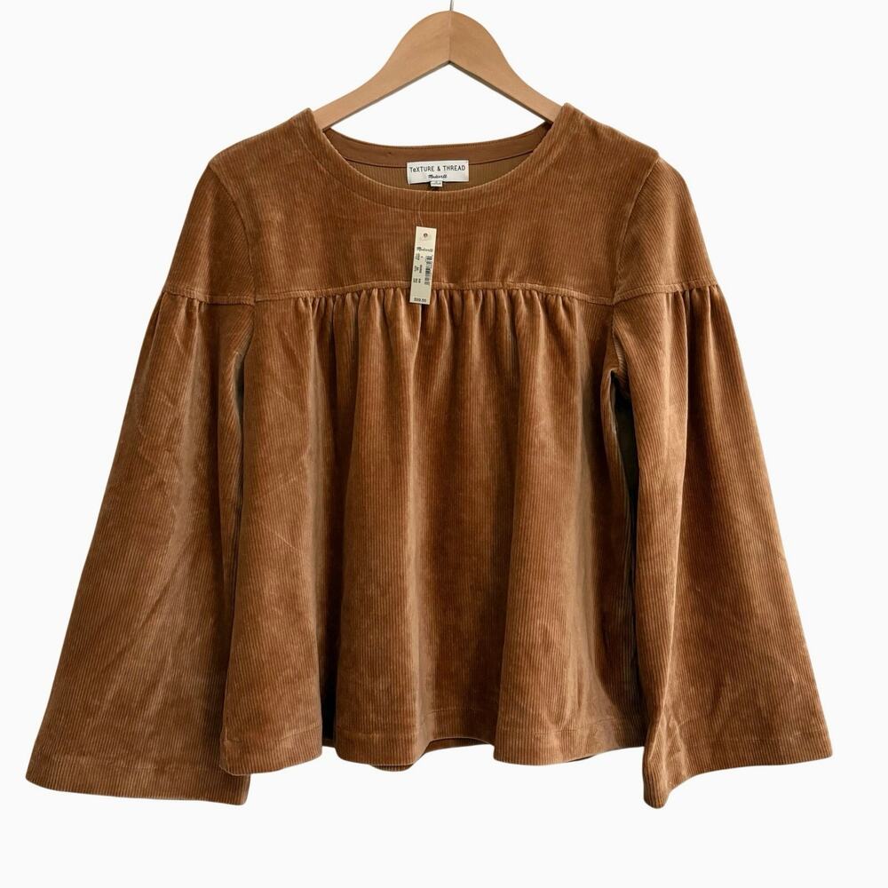 Madewell Bell Sleeve Corduroy Peasant Top in Warm Brown